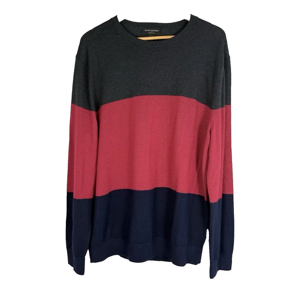 Banana Republic Merino Wool Pullover Sweater Mens XL Classic Preppy Colorblock